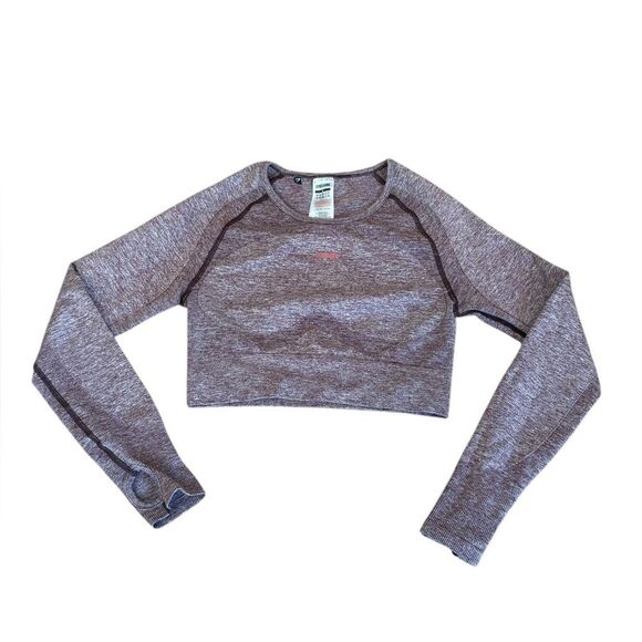 GymShark Seemless Long Sleeve Crop Top Womens Size Medium Berry Red - Picture 3 of 10